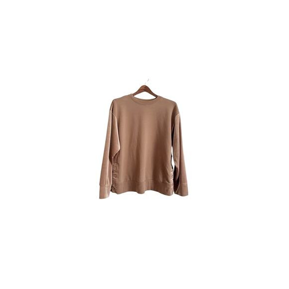 ATHLETA Retroplush Velvet Womens Medium Crewneck Sweatshirt Side Snaps Brown - Picture 7 of 10